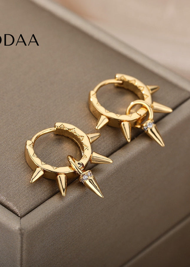 Plume Earrings | Gold Punk Spikes Hoop Earrings - Earrings