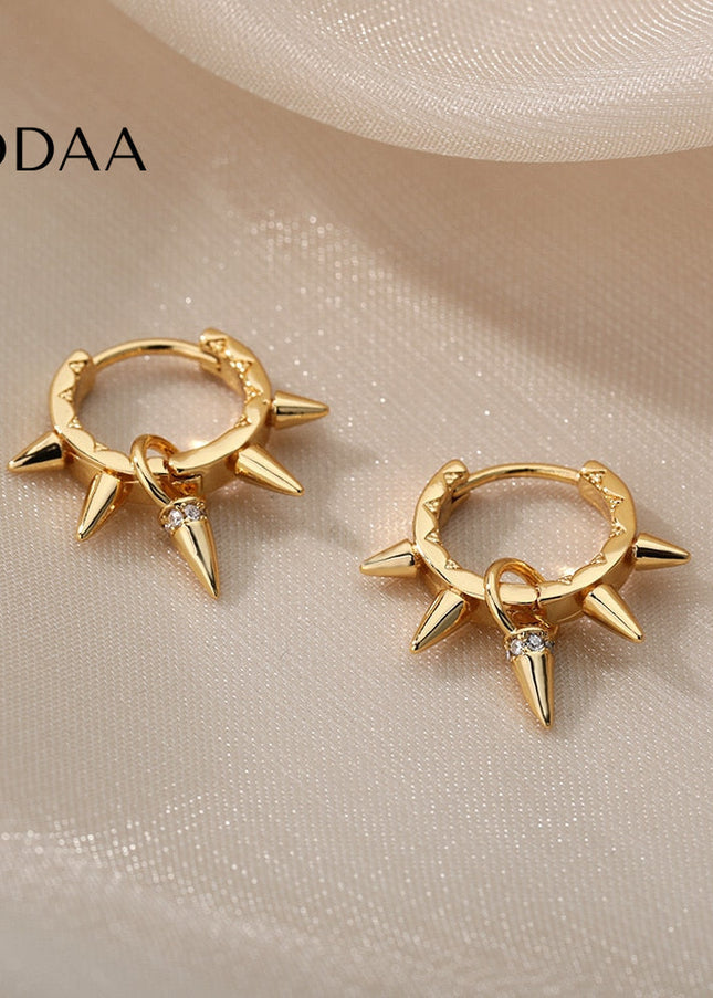 Plume Earrings | Gold Punk Spikes Hoop Earrings - Earrings