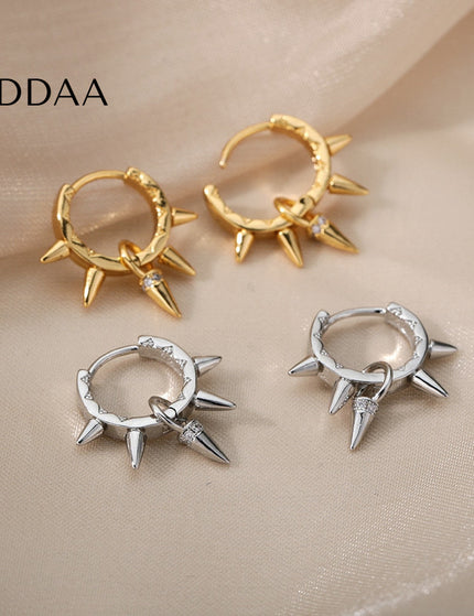 Plume Earrings | Gold Punk Spikes Hoop Earrings - Silver - Earrings