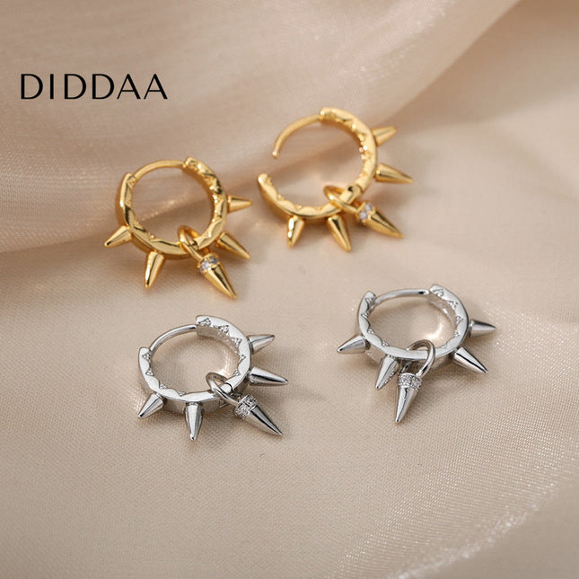 Plume Earrings | Gold Punk Spikes Hoop Earrings - Silver - Earrings