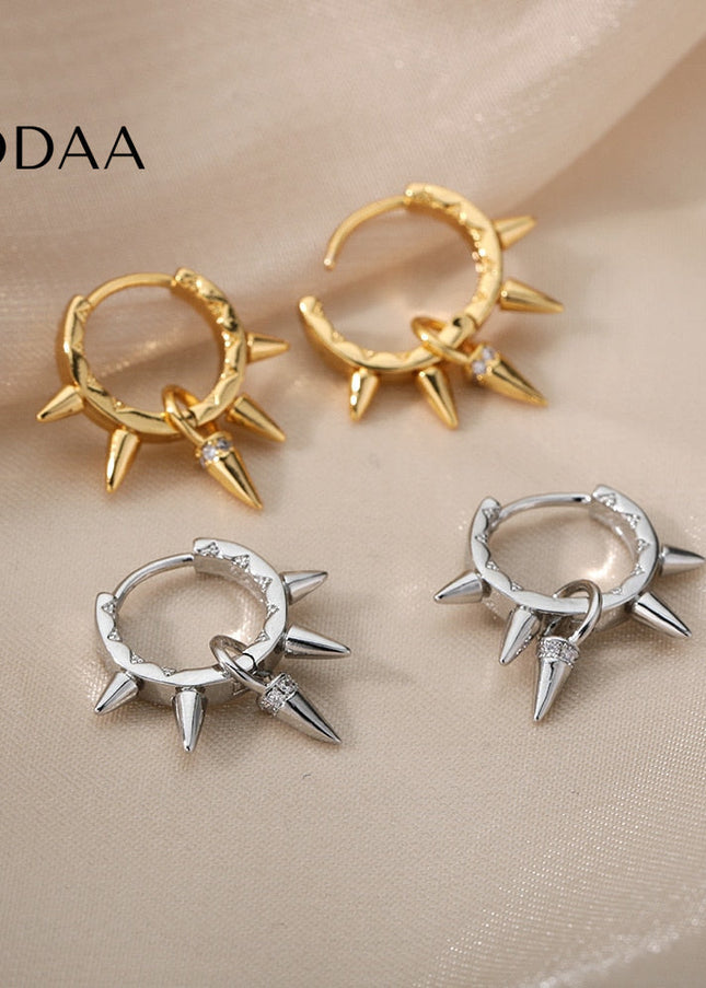 Plume Earrings | Gold Punk Spikes Hoop Earrings - Silver - Earrings