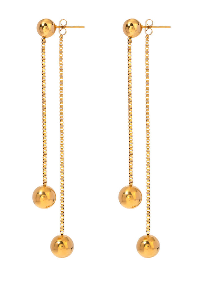 European and American 18k gold stainless steel front and rear tassel earrings fashion simple box chain round steel bead earrings stud earrings