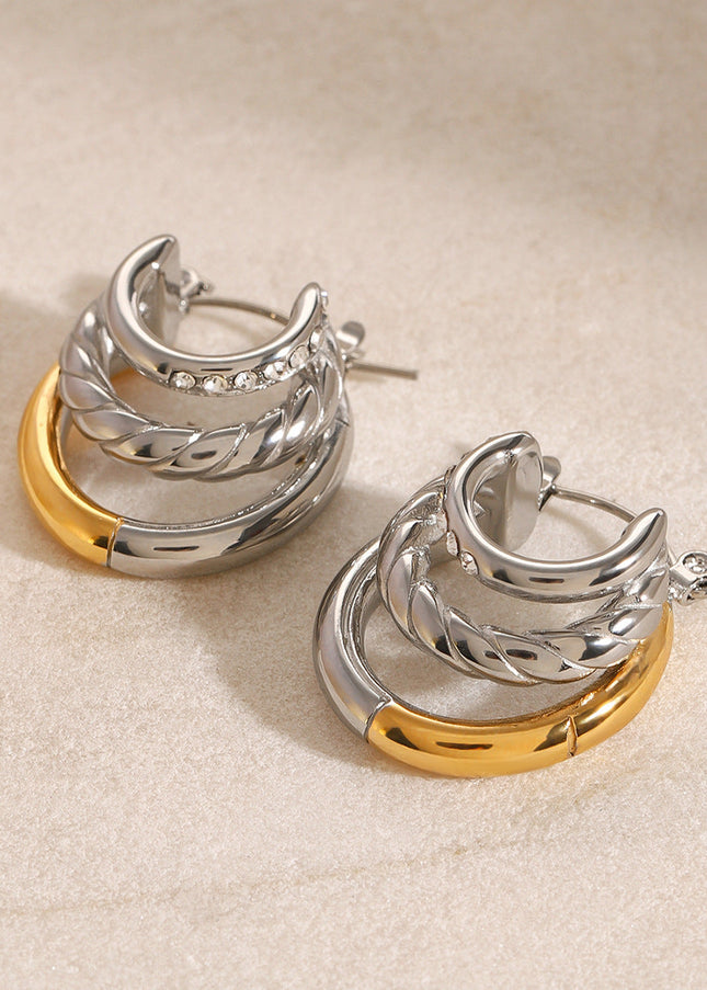 Jieding European and American stainless steel contrast double C earrings high-end niche ins stud earrings 18K titanium steel earrings cross-border