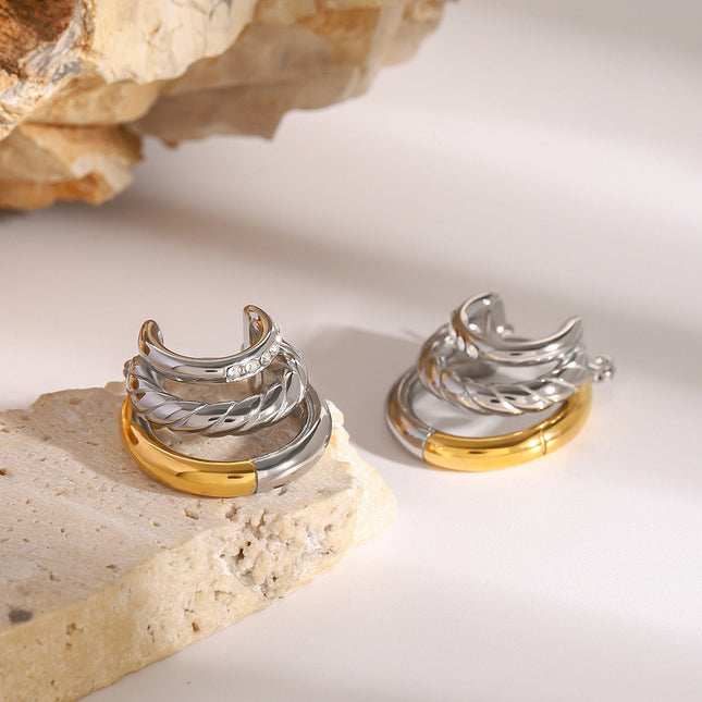 Jieding European and American stainless steel contrast double C earrings high-end niche ins stud earrings 18K titanium steel earrings cross-border