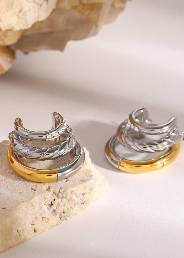 Jieding European and American stainless steel contrast double C earrings high-end niche ins stud earrings 18K titanium steel earrings cross-border