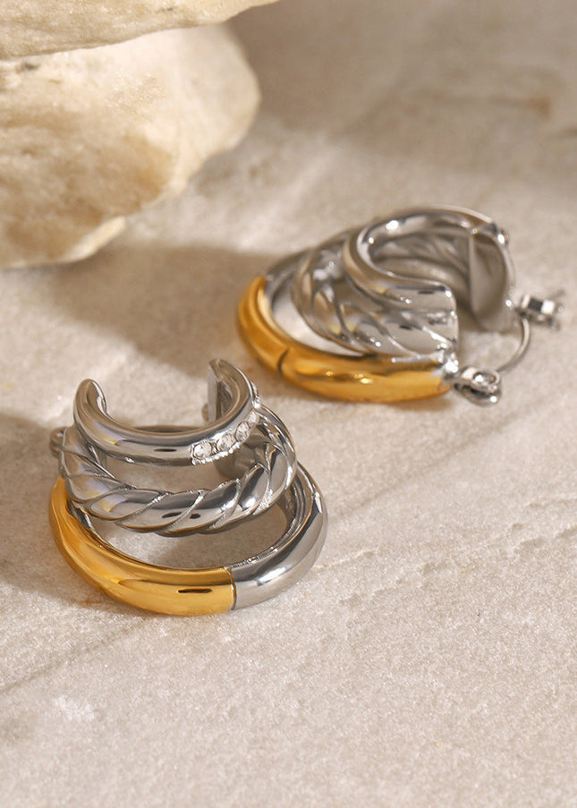 Jieding European and American stainless steel contrast double C earrings high-end niche ins stud earrings 18K titanium steel earrings cross-border