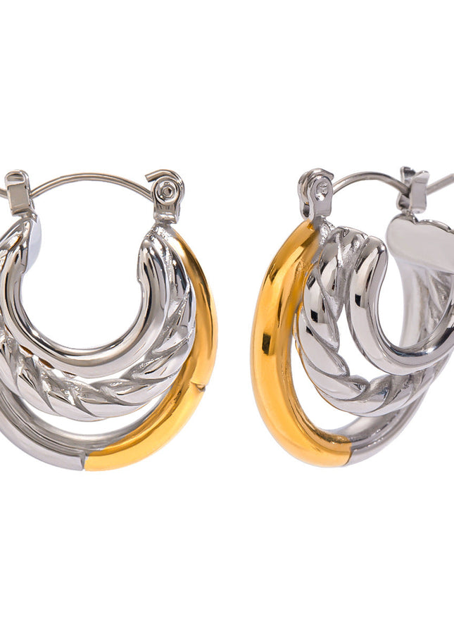 Jieding European and American stainless steel contrast double C earrings high-end niche ins stud earrings 18K titanium steel earrings cross-border