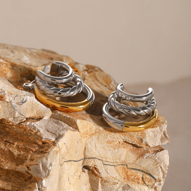 Jieding European and American stainless steel contrast double C earrings high-end niche ins stud earrings 18K titanium steel earrings cross-border