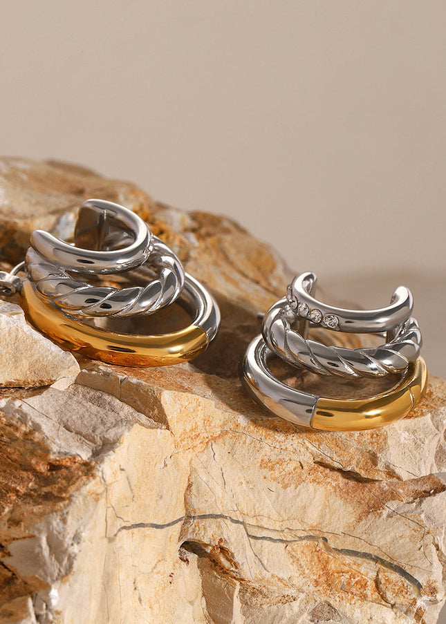 Jieding European and American stainless steel contrast double C earrings high-end niche ins stud earrings 18K titanium steel earrings cross-border