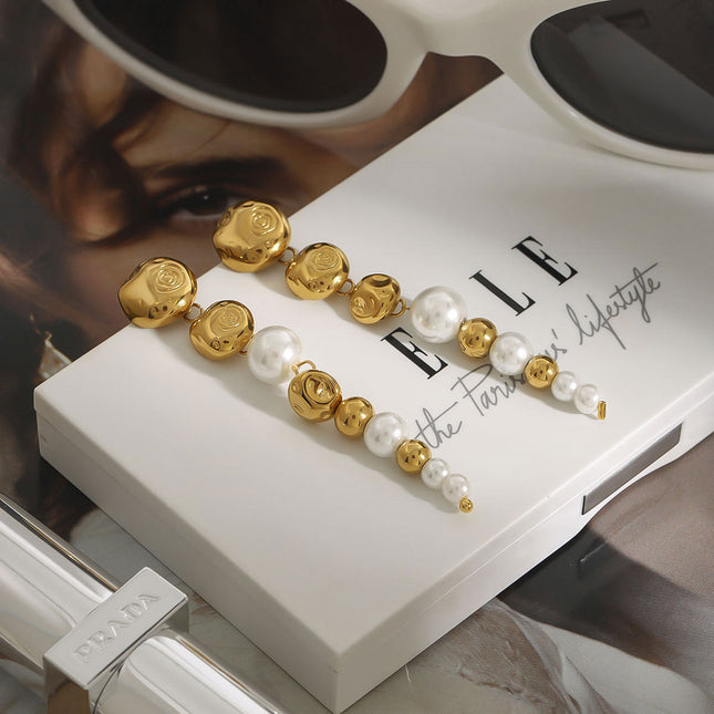 Jieding European and American titanium steel pearl stud earrings, light luxury high-end earrings, earrings, cross-border stainless steel jewelry