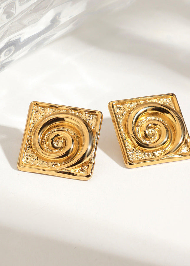 Jieding cross-border stainless steel stud earrings 18K gold niche design earrings, titanium steel spiral, light luxury high-end earrings