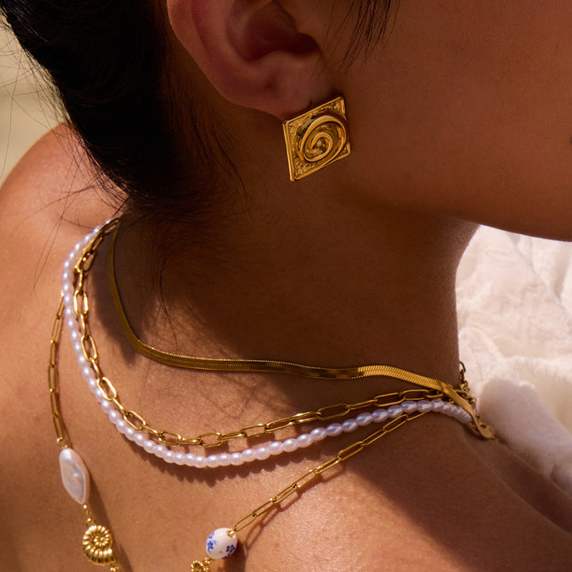 Jieding cross-border stainless steel stud earrings 18K gold niche design earrings, titanium steel spiral, light luxury high-end earrings