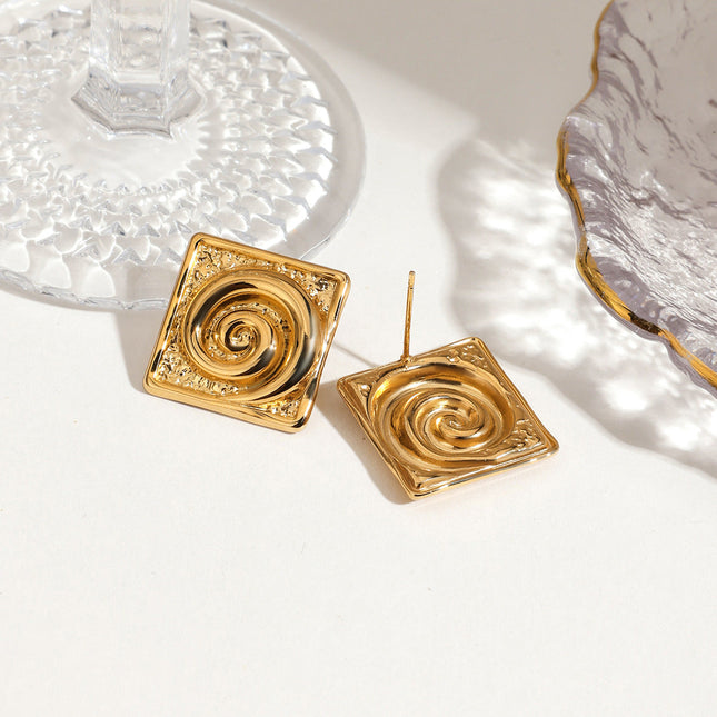 Jieding cross-border stainless steel stud earrings 18K gold niche design earrings, titanium steel spiral, light luxury high-end earrings