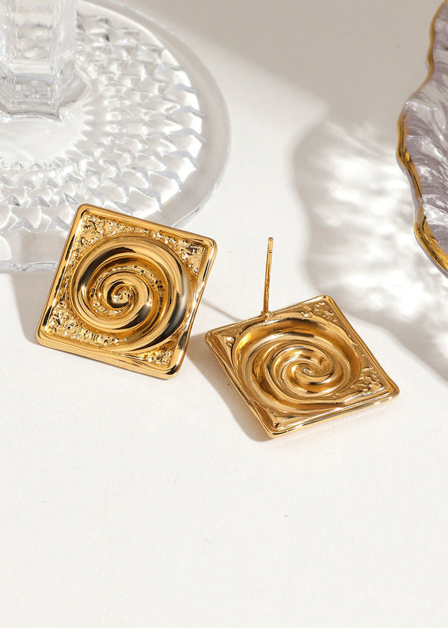 Jieding cross-border stainless steel stud earrings 18K gold niche design earrings, titanium steel spiral, light luxury high-end earrings