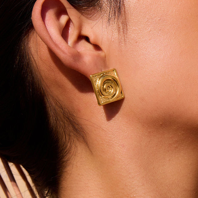 Jieding cross-border stainless steel stud earrings 18K gold niche design earrings, titanium steel spiral, light luxury high-end earrings