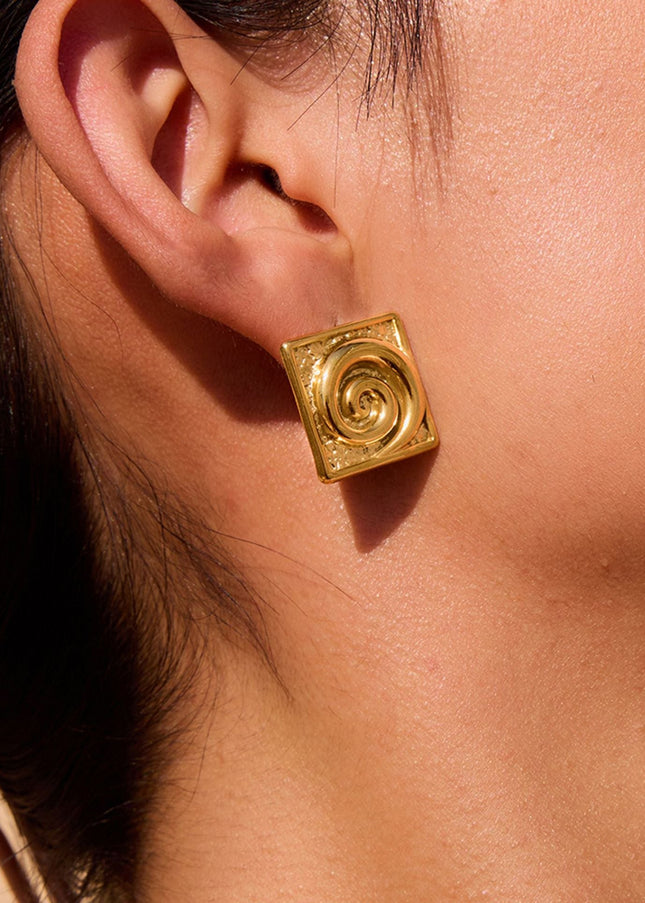 Jieding cross-border stainless steel stud earrings 18K gold niche design earrings, titanium steel spiral, light luxury high-end earrings