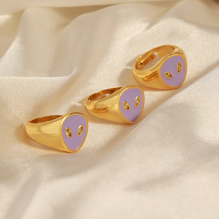 European and American cross-border new personality niche design copper material alien face enamel glaze open ring jewelry women