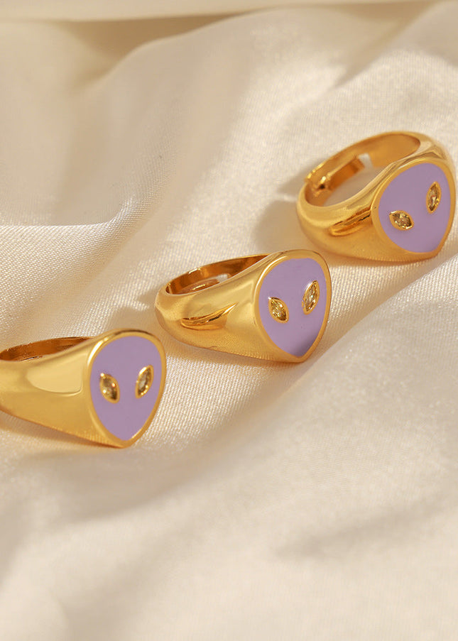 European and American cross-border new personality niche design copper material alien face enamel glaze open ring jewelry women