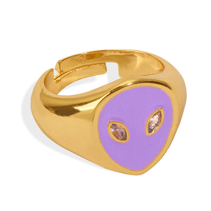 European and American cross-border new personality niche design copper material alien face enamel glaze open ring jewelry women