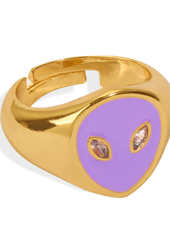 European and American cross-border new personality niche design copper material alien face enamel glaze open ring jewelry women