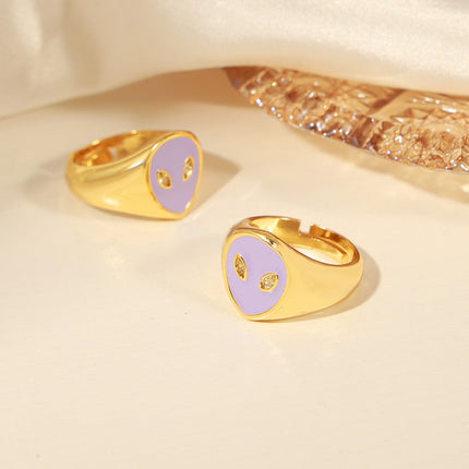 European and American cross-border new personality niche design copper material alien face enamel glaze open ring jewelry women