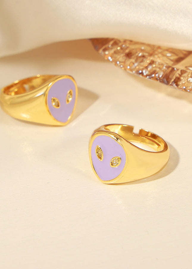 European and American cross-border new personality niche design copper material alien face enamel glaze open ring jewelry women