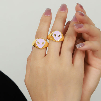 European and American cross-border new personality niche design copper material alien face enamel glaze open ring jewelry women