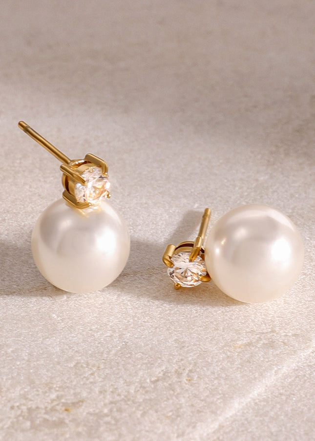 Jieding European and American stainless steel pearl stud earrings premium sense ins stud earrings 18k gold non-fading titanium steel earrings cross-border
