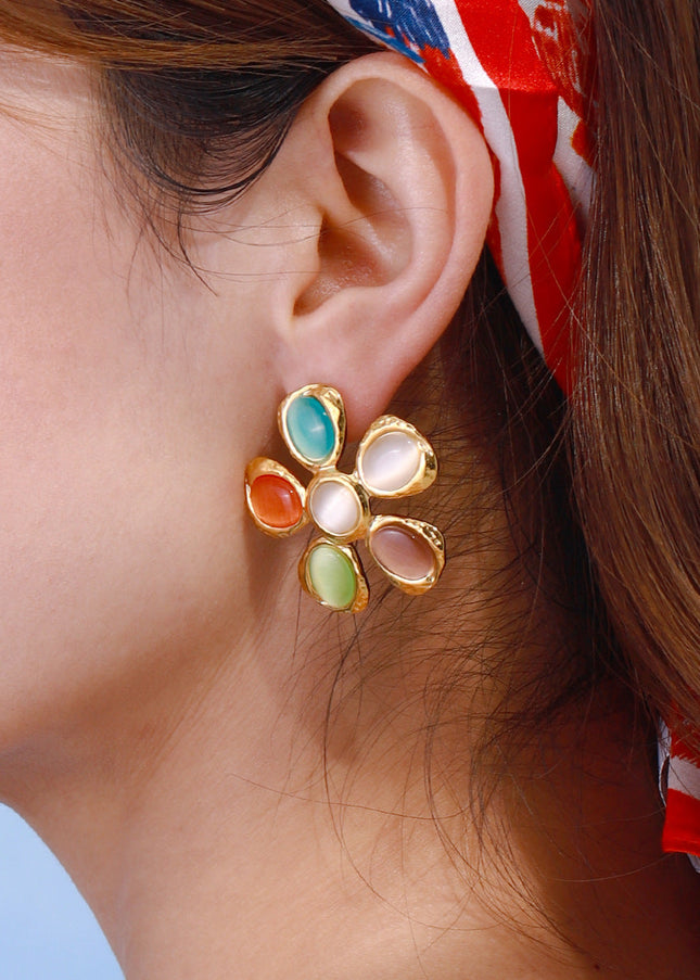 Jieding European and American titanium steel stud earrings, light luxury, high-end opal earrings, resort style cross-border stainless steel jewelry