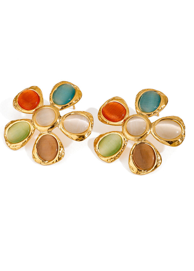 Jieding European and American titanium steel stud earrings, light luxury, high-end opal earrings, resort style cross-border stainless steel jewelry