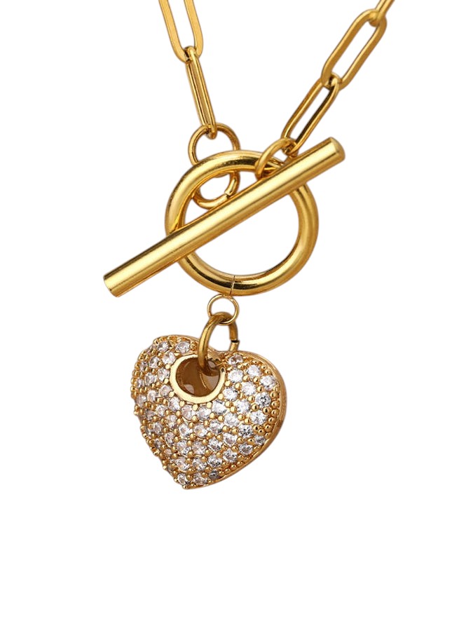 Poule Pendant Necklace | Gold Zirconia Love Heart Chain