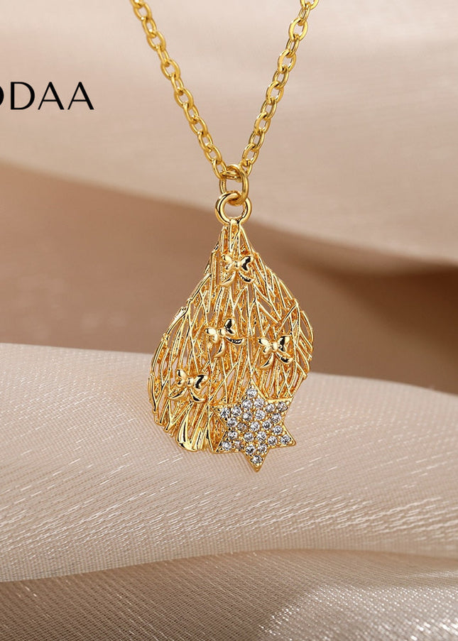 Pristin Pendant Necklace | Gold Zirconia Star Chain - Necklaces