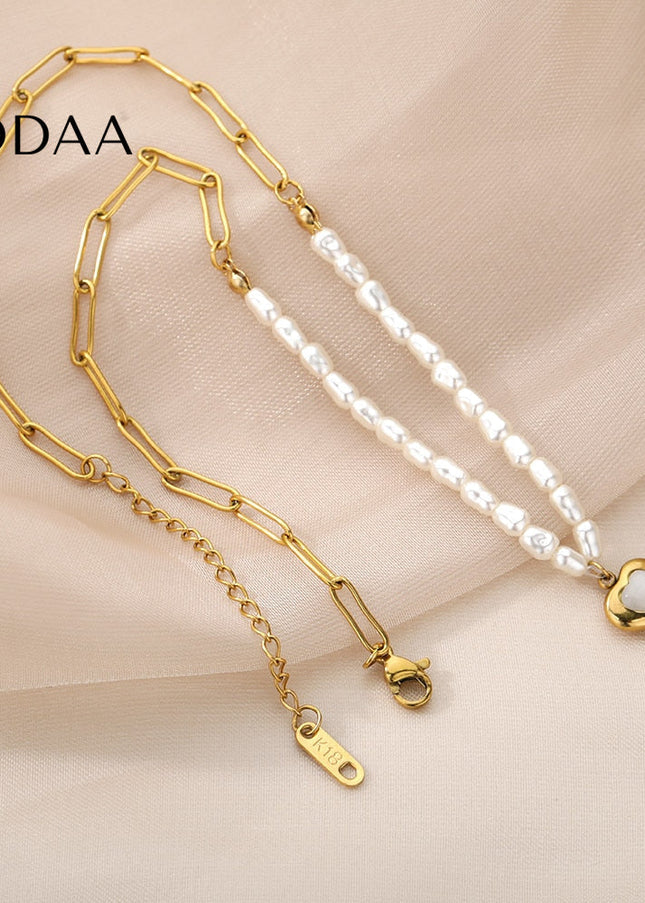 Pristine Pendant Necklace | Gold Pearl Cute Love Heart Chain - Gold - Necklaces
