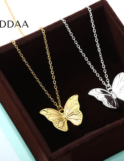 Charming Pendant Necklace | Gold Silver Butterfly Chain - Silver - Necklaces