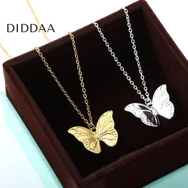 Charming Pendant Necklace | Gold Silver Butterfly Chain - Silver - Necklaces