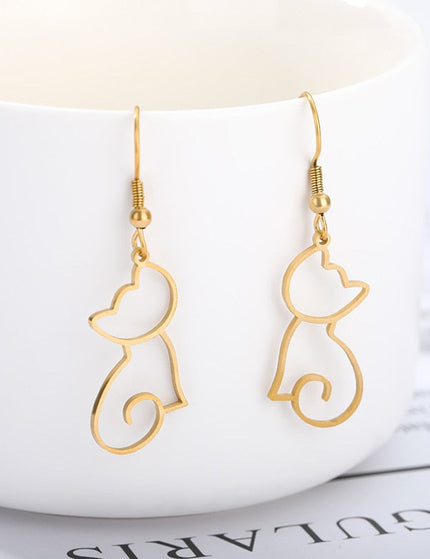 Kitty Earrings | Gold Cat Animal Drop Earrings - Gold - Earrings