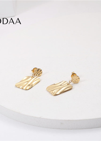 Susa Earrings | Gold Shimmering Square Luxury Drop Earrings - Gold - Earrings