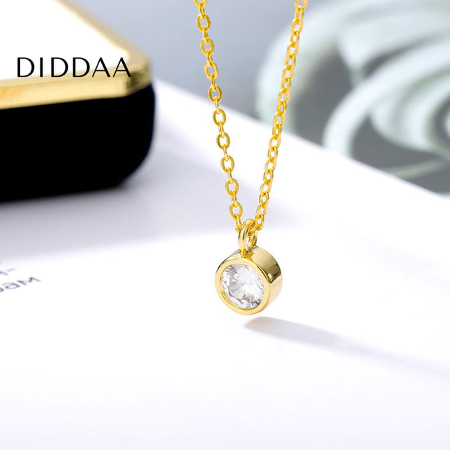 Argent Pendant Necklace | Gold Silver Zirconia Stone - Necklaces