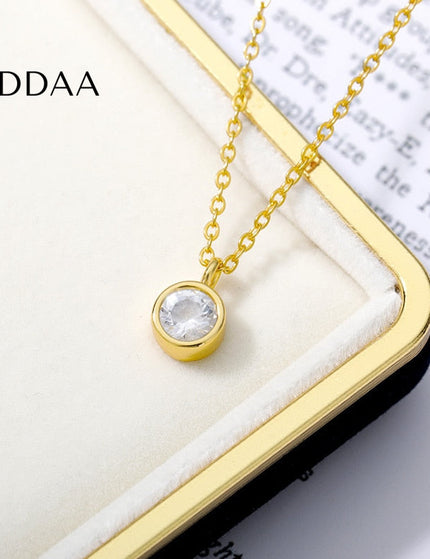 Argent Pendant Necklace | Gold Silver Zirconia Stone - Gold - Necklaces