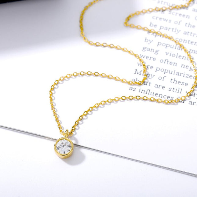 Argent Pendant Necklace | Gold Silver Zirconia Stone - Necklaces