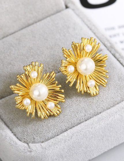 Chouette Earrings | Gold Pearl Shimmering Stud Earrings - Gold - Earrings