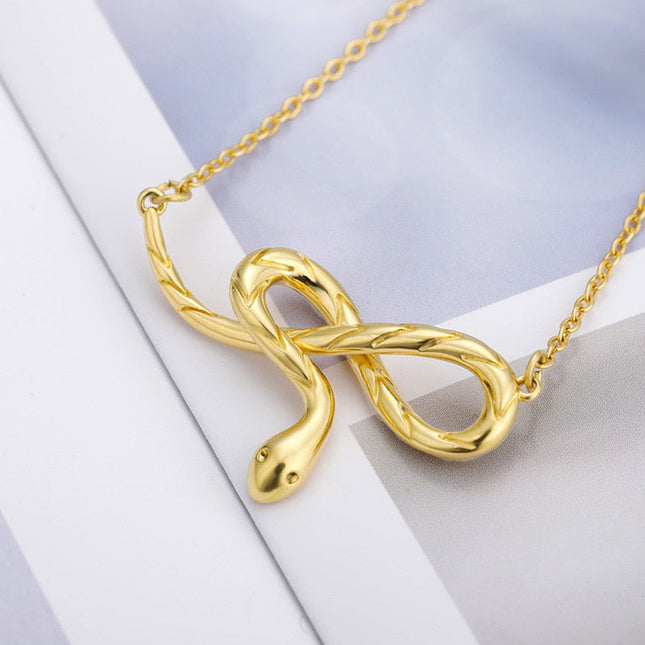 Serpent Pendant Necklace | Gold Infinity Snake Symbol Chain - Gold - Necklaces