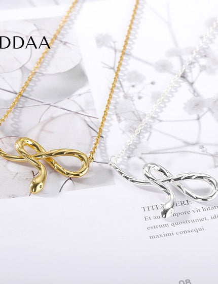 Serpent Pendant Necklace | Gold Infinity Snake Symbol Chain - Silver - Necklaces