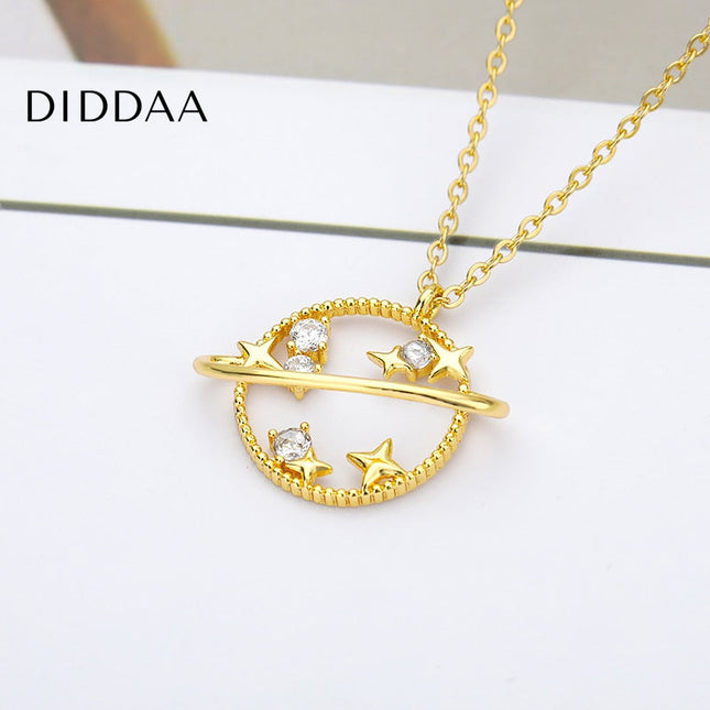 Clauve Pendant Necklace | Gold Zirconia Planet Chain - Necklaces
