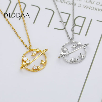 Clauve Pendant Necklace | Gold Zirconia Planet Chain - Silver - Necklaces