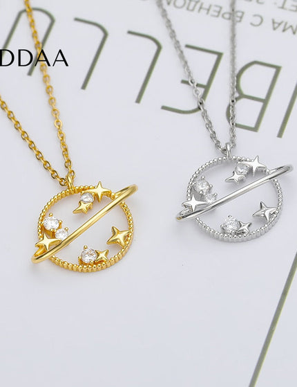 Clauve Pendant Necklace | Gold Zirconia Planet Chain - Silver - Necklaces