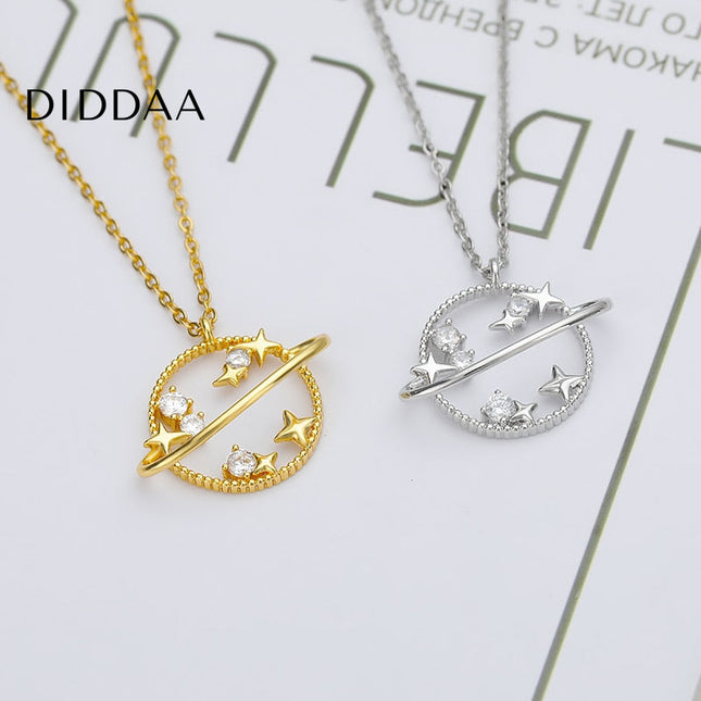 Clauve Pendant Necklace | Gold Zirconia Planet Chain - Silver - Necklaces