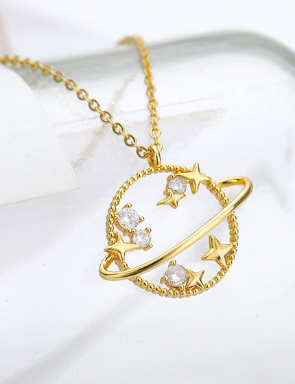 Clauve Pendant Necklace | Gold Zirconia Planet Chain - Gold - Necklaces