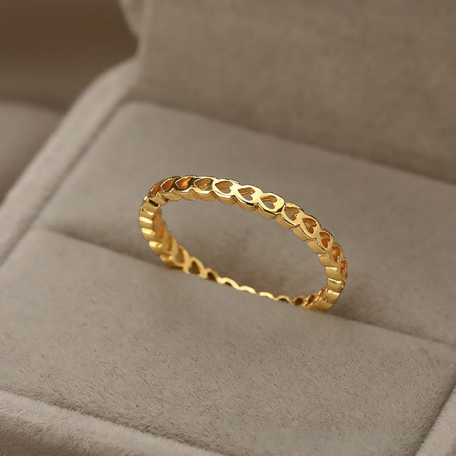 Hollow Ring | Gold Small Heart Fine Ring - 7 / Gold - Rings