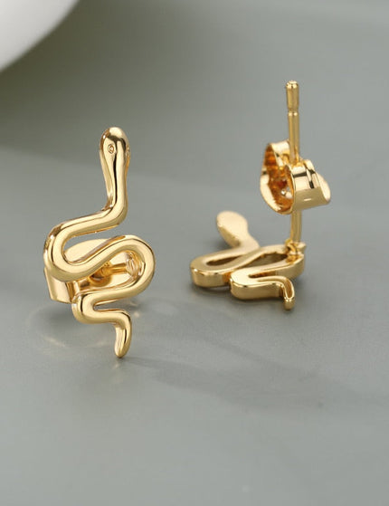 Slithren Earrings | Gold Snake Animal Stud Earrings - Gold - Earrings